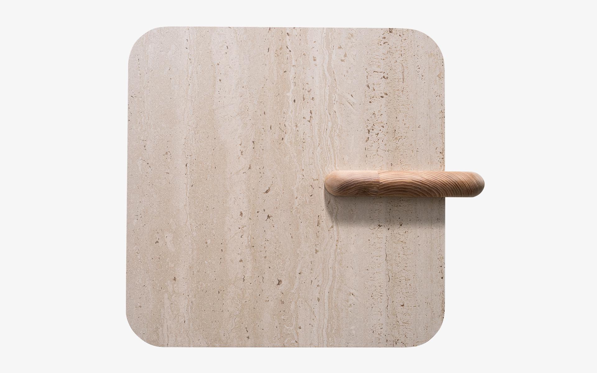 XXIe siècle et contemporain Hengra C Shaped Side Table Ash Wood Base with Travertine Porcelain Top en vente