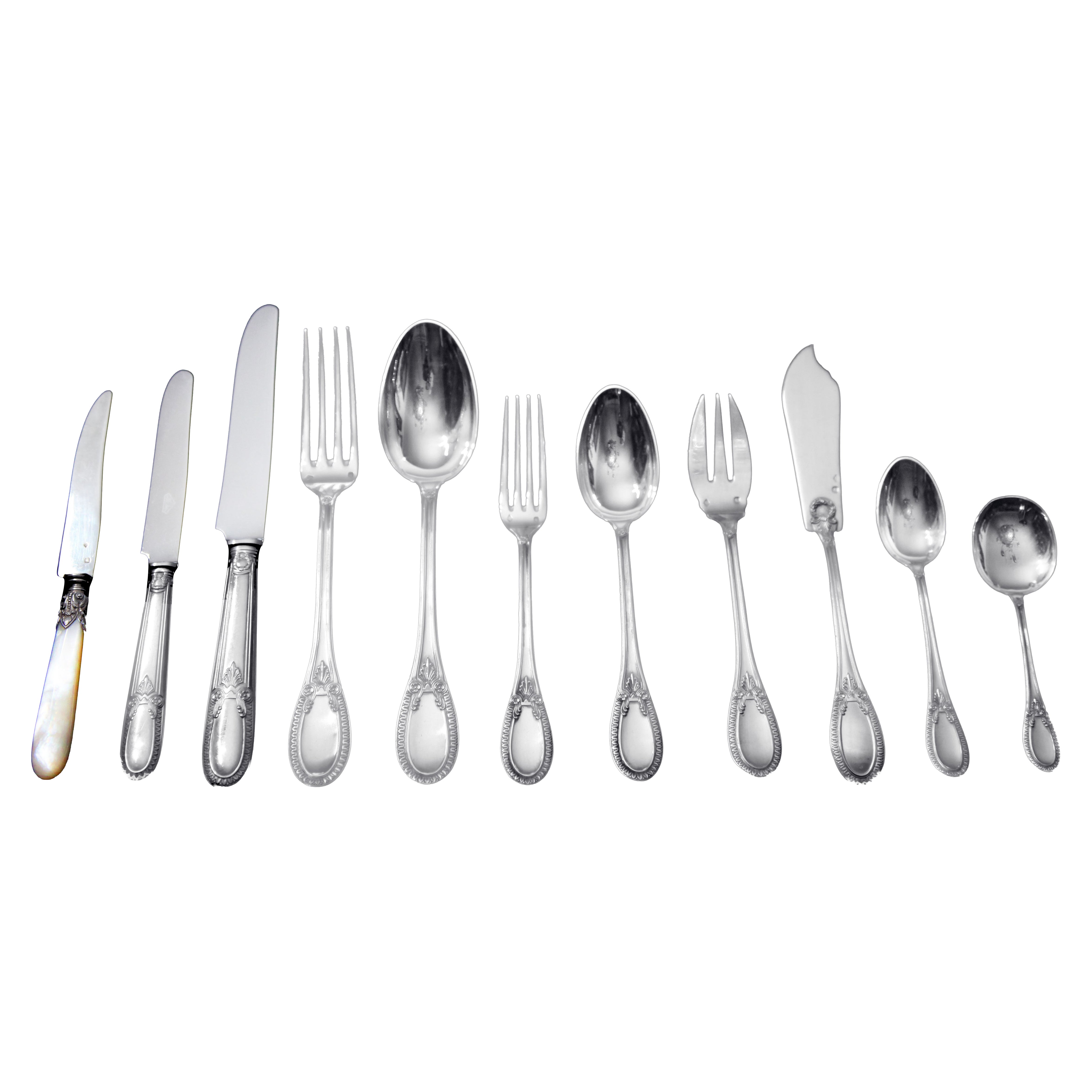 Henin - 138pc. Antique Louis XVI French 950 Sterling Silver Flatware Set !