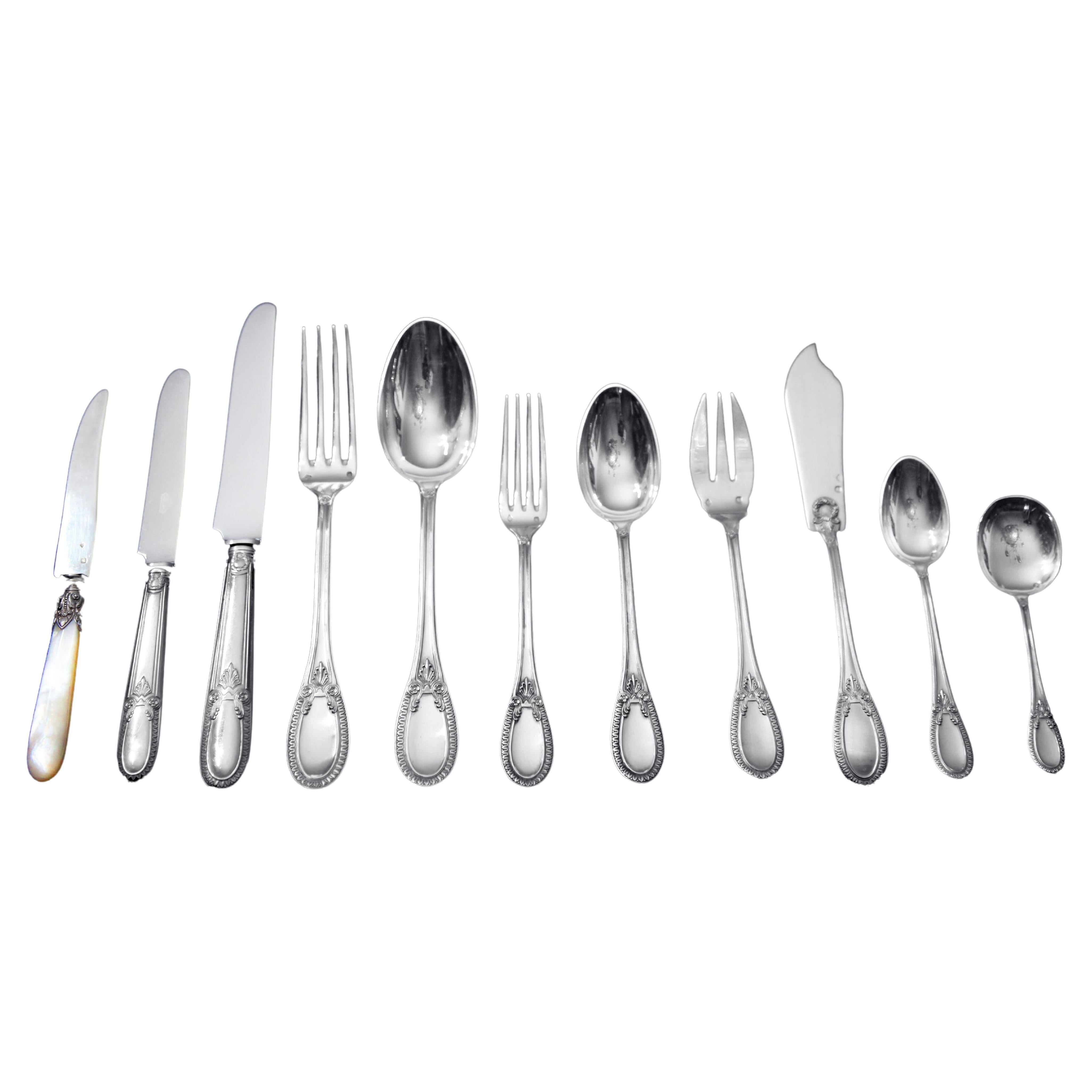 Henin - 138pc. Antique Louis XVI French 950 Sterling Silver Flatware Set For Sale