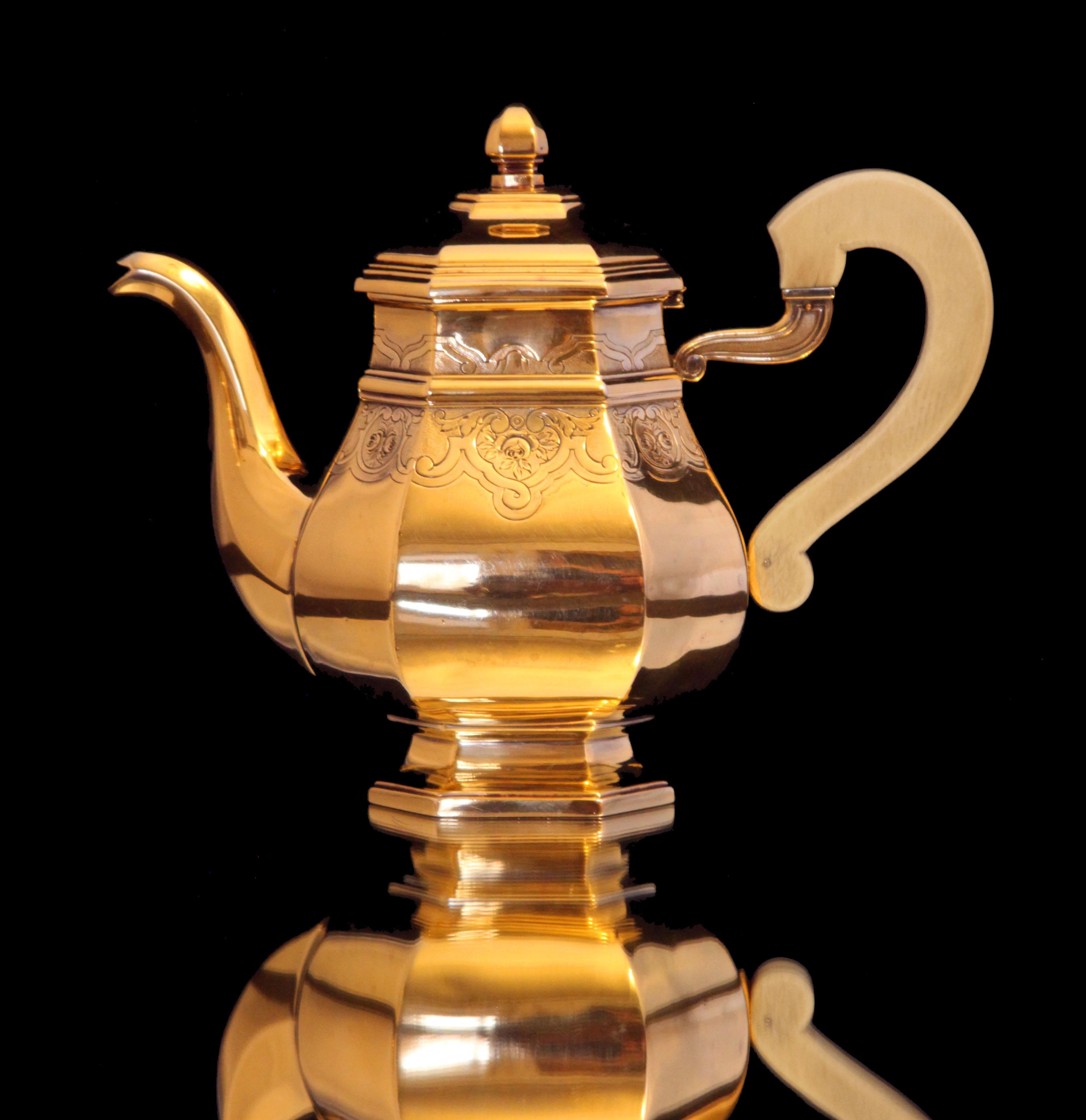 Henin & Cie - 5pc. ¡Juego de Té Antique French Vermeil + Envoltorios! en venta 4