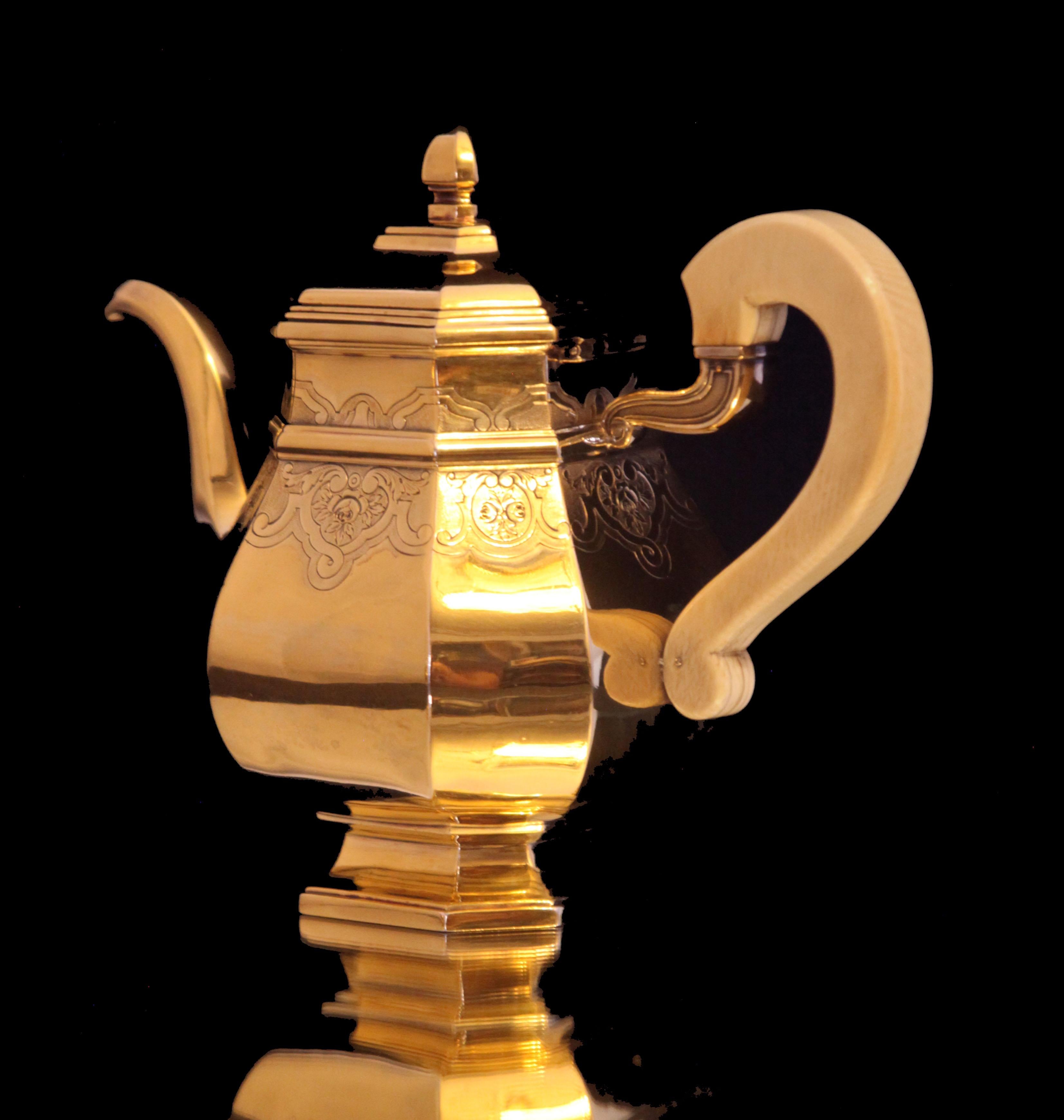 Henin & Cie - 5pc. ¡Juego de Té Antique French Vermeil + Envoltorios! en venta 6