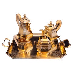 Henin & Cie - 5pc. Antique French Vermeil Tea Set + Storage Wraps !