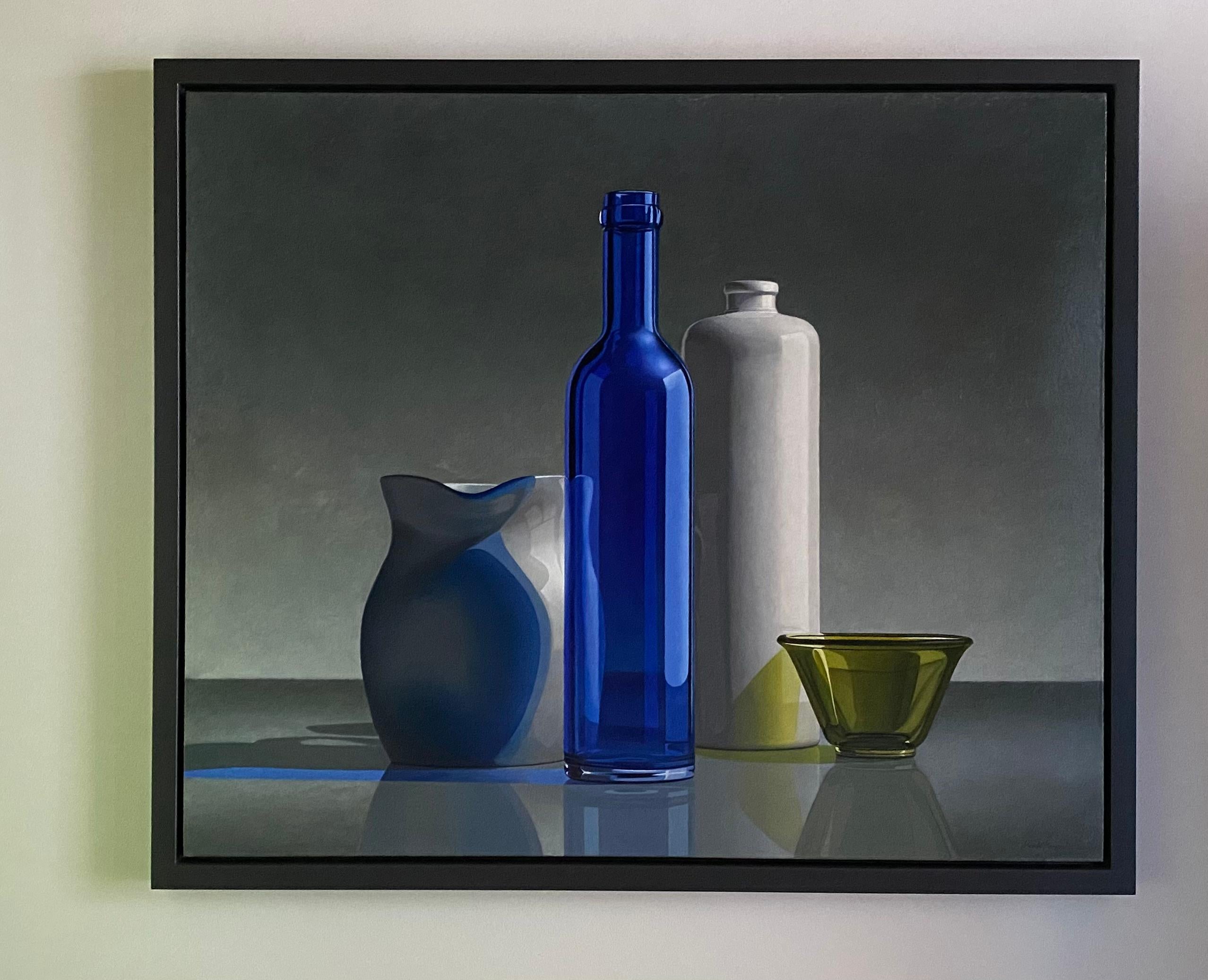 Composition en bleu et vert - Peinture de nature morte réaliste néerlandaise du 21e siècle - Contemporain Painting par Henk Boon