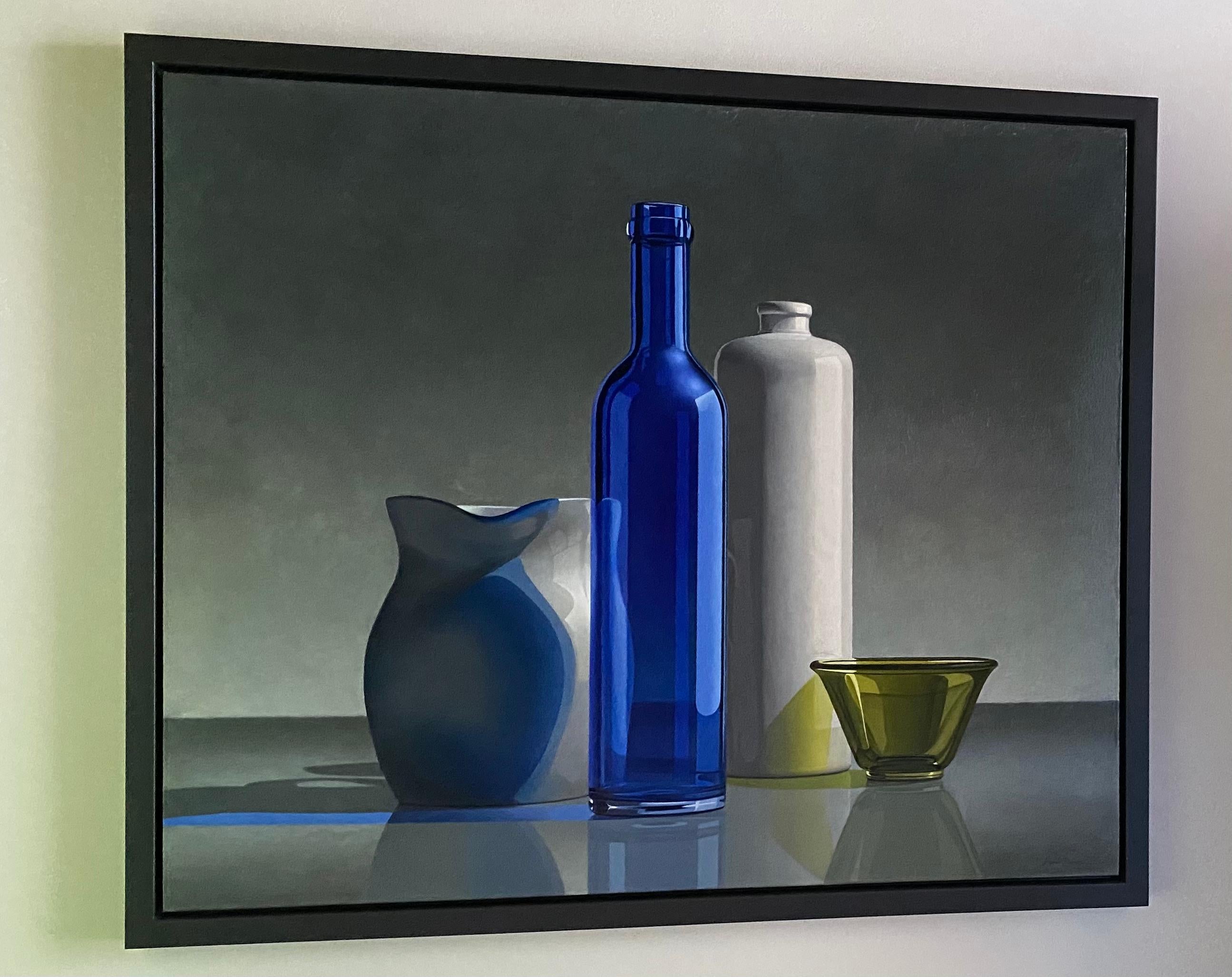 Henk Boon
Composition en bleu et  Vert
Huile sur toile sur bois
100 x 120 cm
Cadre inclus 107 x 127 cm

Les natures mortes du peintre néerlandais Henk Boon témoignent d'une abstraction de la réalité. Peint et composé avec tant de précision et de