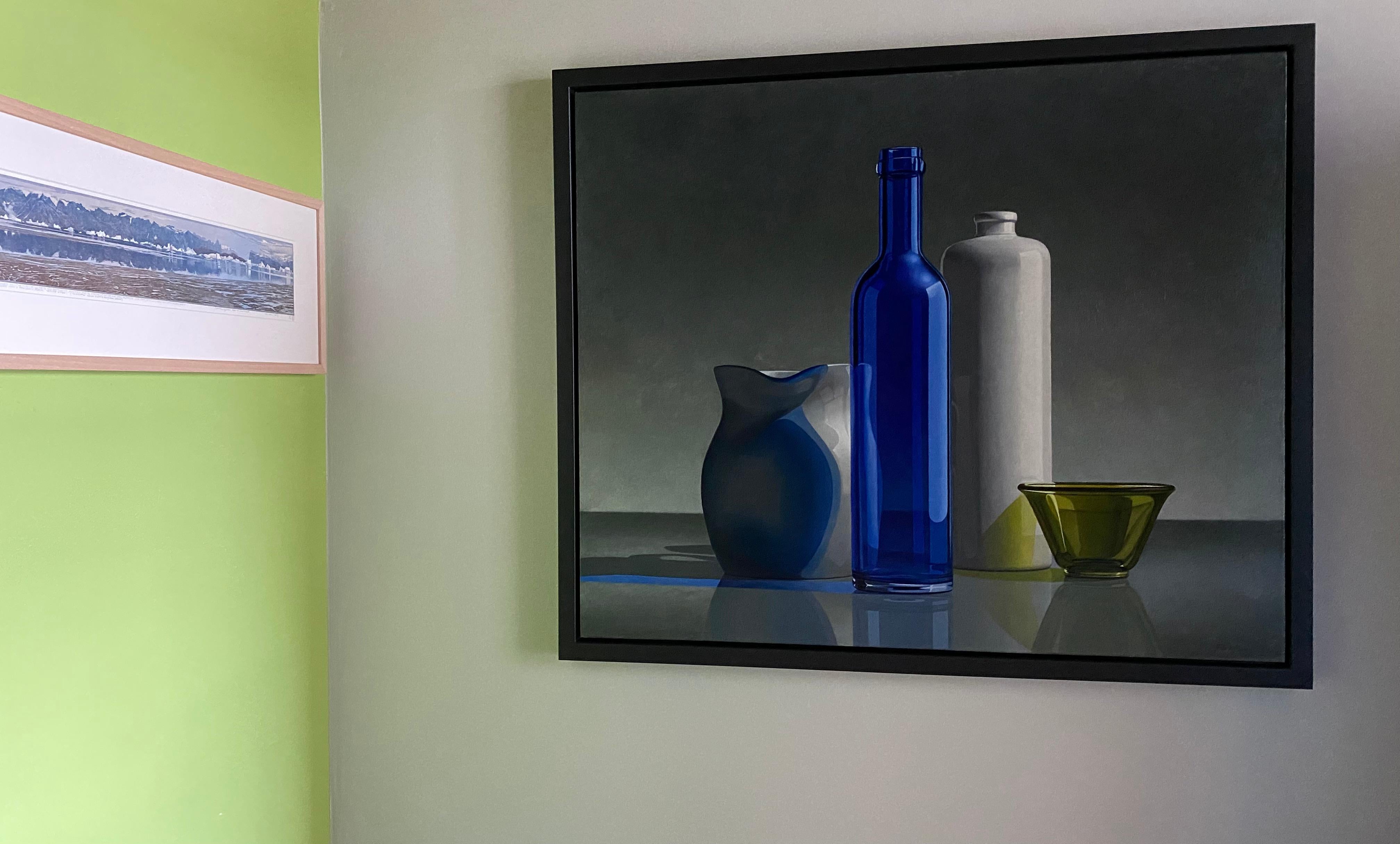 Composition in Blue and Green- 21st Century Dutch Realistic Still-life painting - Gray Figurative Painting by Henk Boon