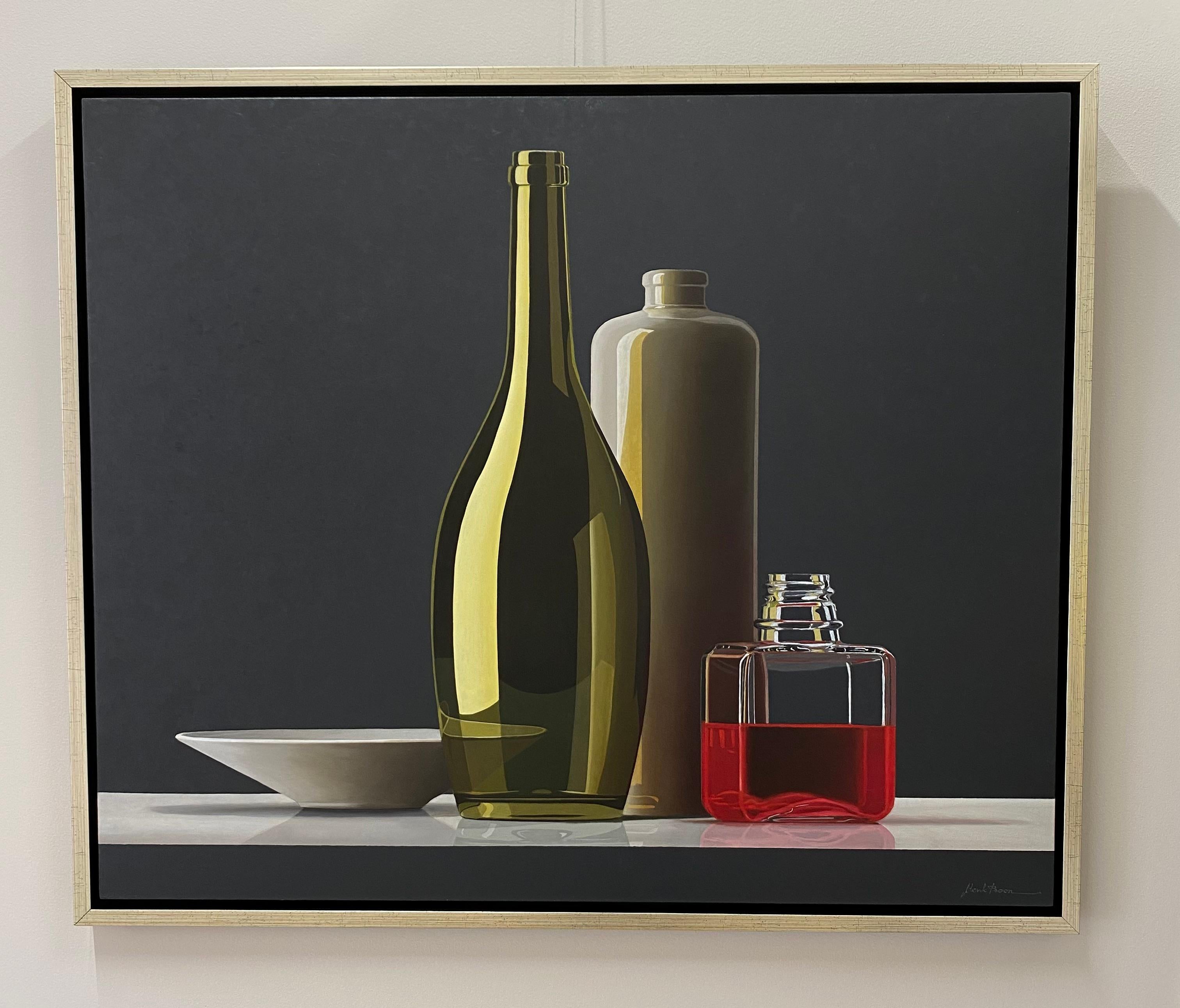 Composition with dish -21st Century Contemporary Stilllife Painting - Black Figurative Painting by Henk Boon