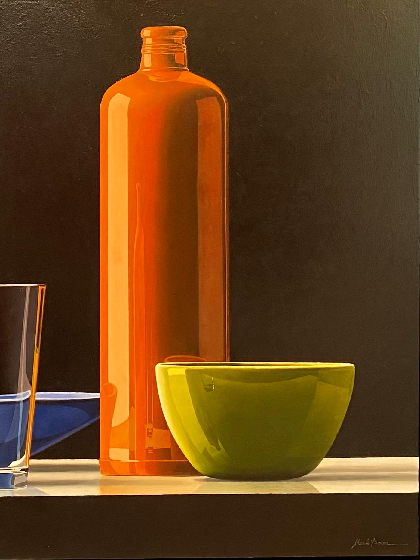 Composition with dish, bowl & glass-21st Century Contemporary Stilllife Painting - Black Still-Life Painting by Henk Boon