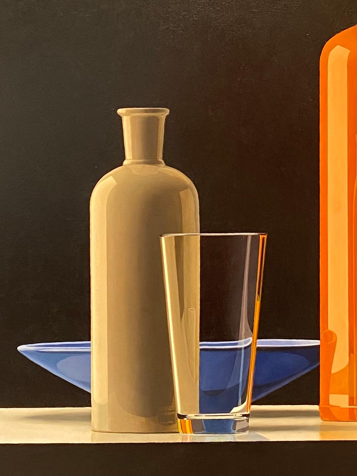 Henk Boon 
Composition pitchers, dish, bowl and beer glass
Oil on wood
80 x 96 cm
Frame included 87 x 103 cm  

The still-life paintings of Dutch painter Henk Boon show an abstaction of reality. 

Painted and composed so precisely and carefully that