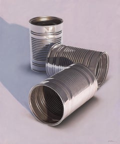 Composition with Three Cans- 21st Century Hyper Realistic Still-life Painting 