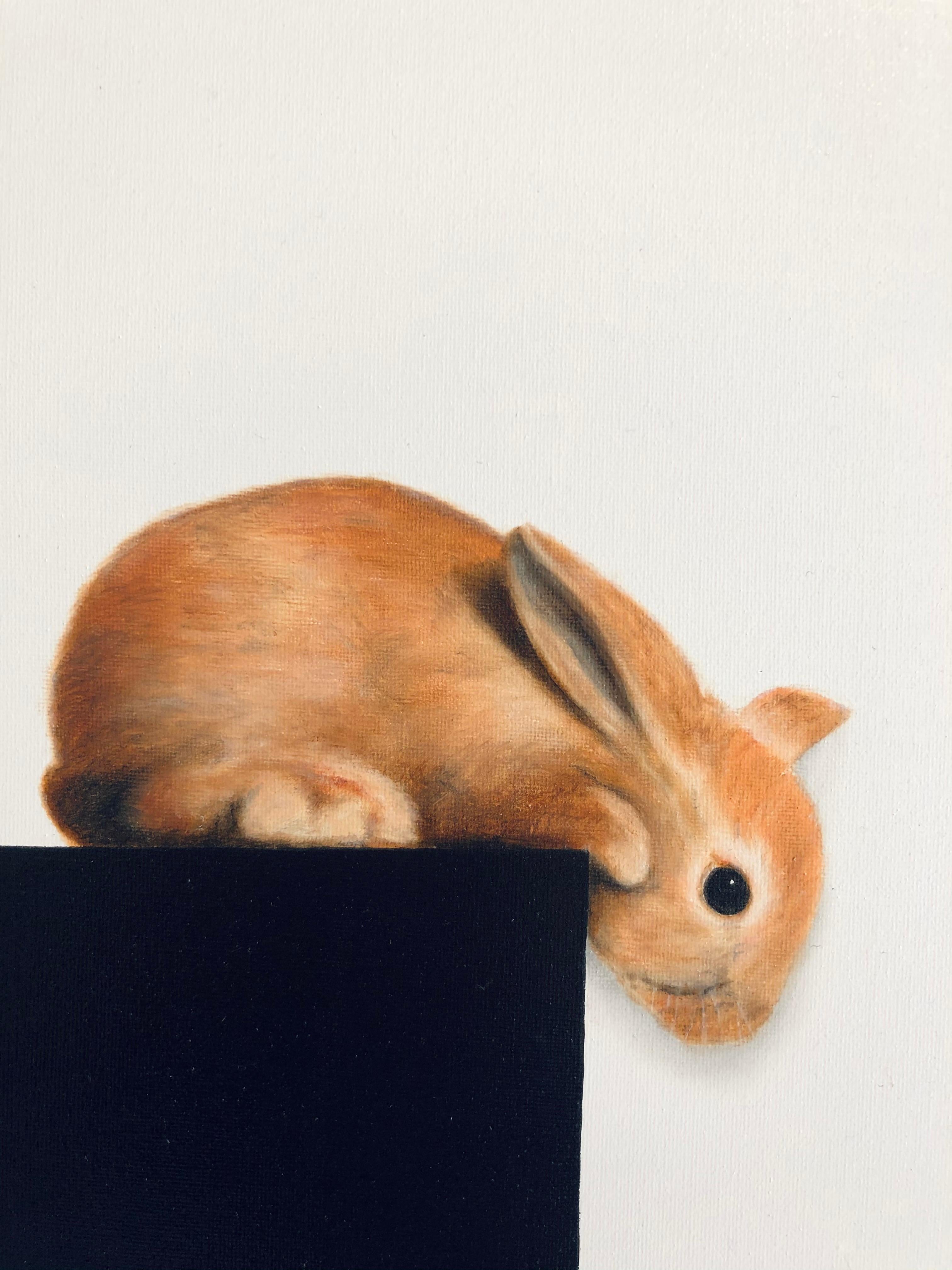 Blue Sea Bunny, Mine-original realism wildlife oil painting-contemporary Art For Sale 4