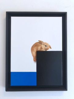 Blue Sea Bunny, Mine-original realism wildlife oil painting-contemporary Art