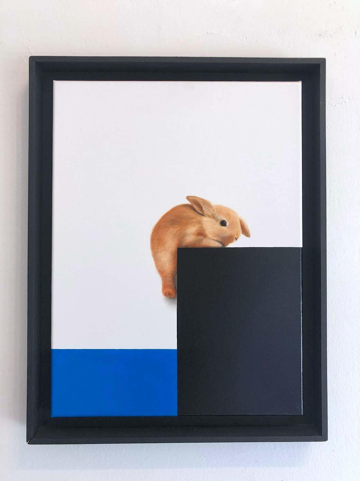 Blue Sea Bunny, Mine-original realism wildlife oil painting-contemporary Art For Sale 2