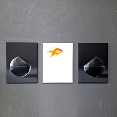 Leap of faith. Goldfish. - original realism, painted porcelain, contemporary Art