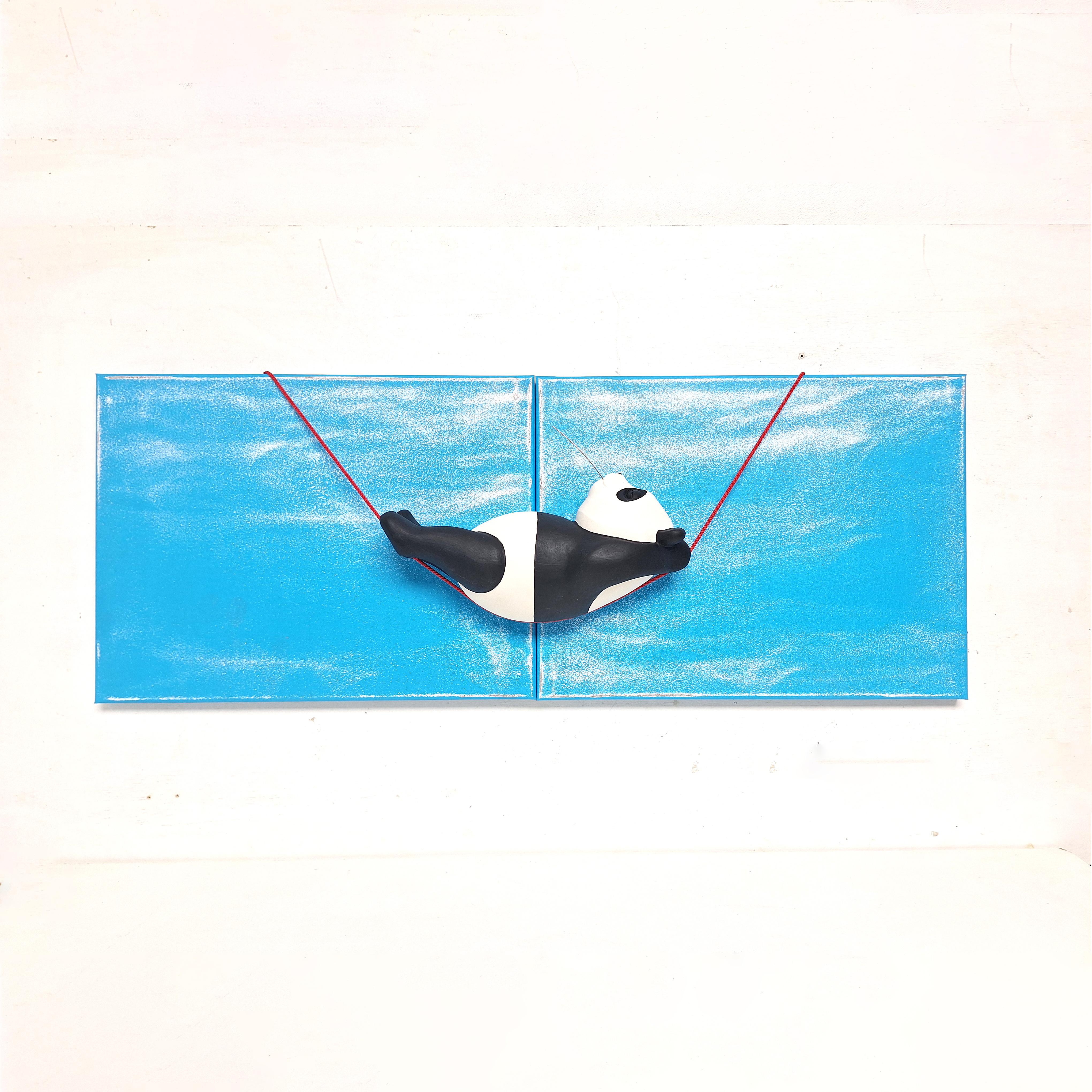 Daydreamer-panda-realismo original vida salvaje escultura pintura - Arte contemporáneo