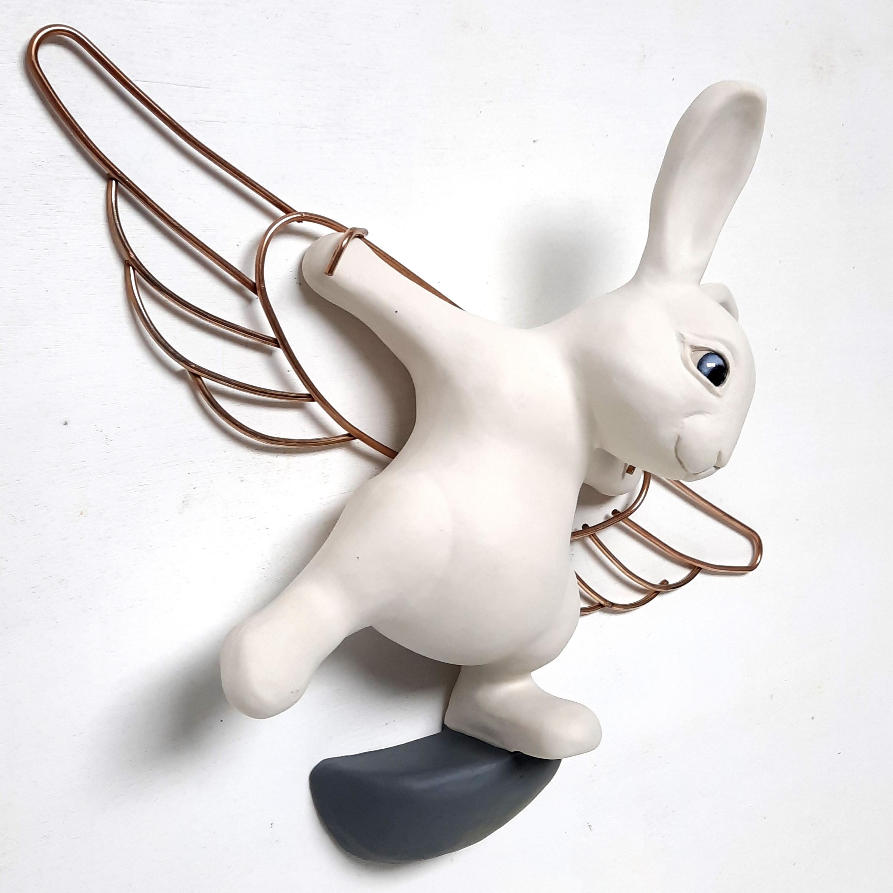 Feel like flying-White- original realism wildlife sculpture-painting-artwork-art For Sale 1