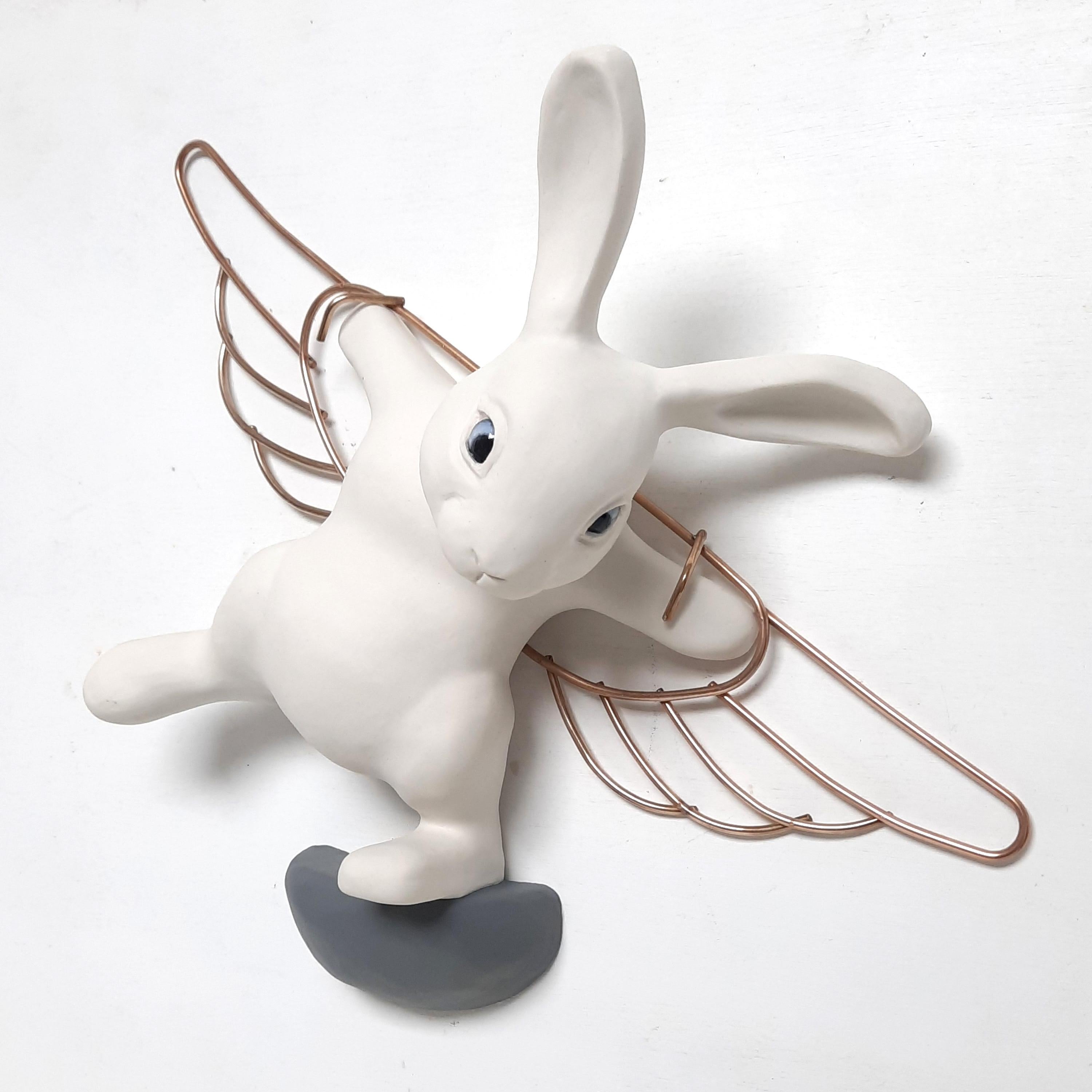 Feel like flying-White- original realism wildlife sculpture-painting-artwork-art For Sale 2