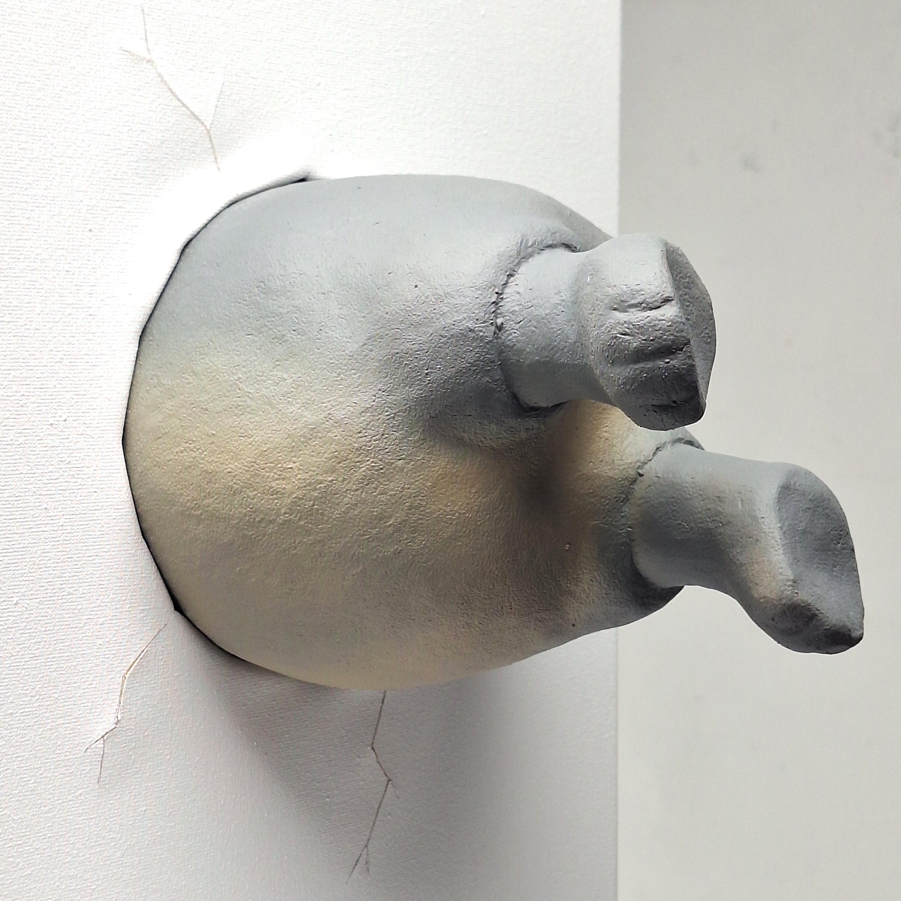 This exceptional artwork is currently on display and available for sale at Signet Contemporary Art Gallery and online. In this witty creation, Henk Jan Sanderman presents a hippo bursting through the canvas, half in and half out of another world.