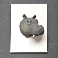 Hippo Flower - original realism wildlife sculpture-painting-artwork-contemporary