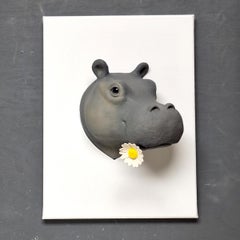 Hippo Flower - original realism wildlife sculpture-painting-artwork-contemporary