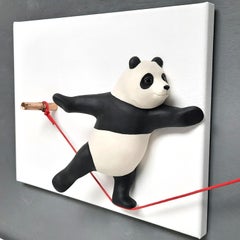 Leap of Faith II-original wildlife panda sculpture-painting-contemporary art