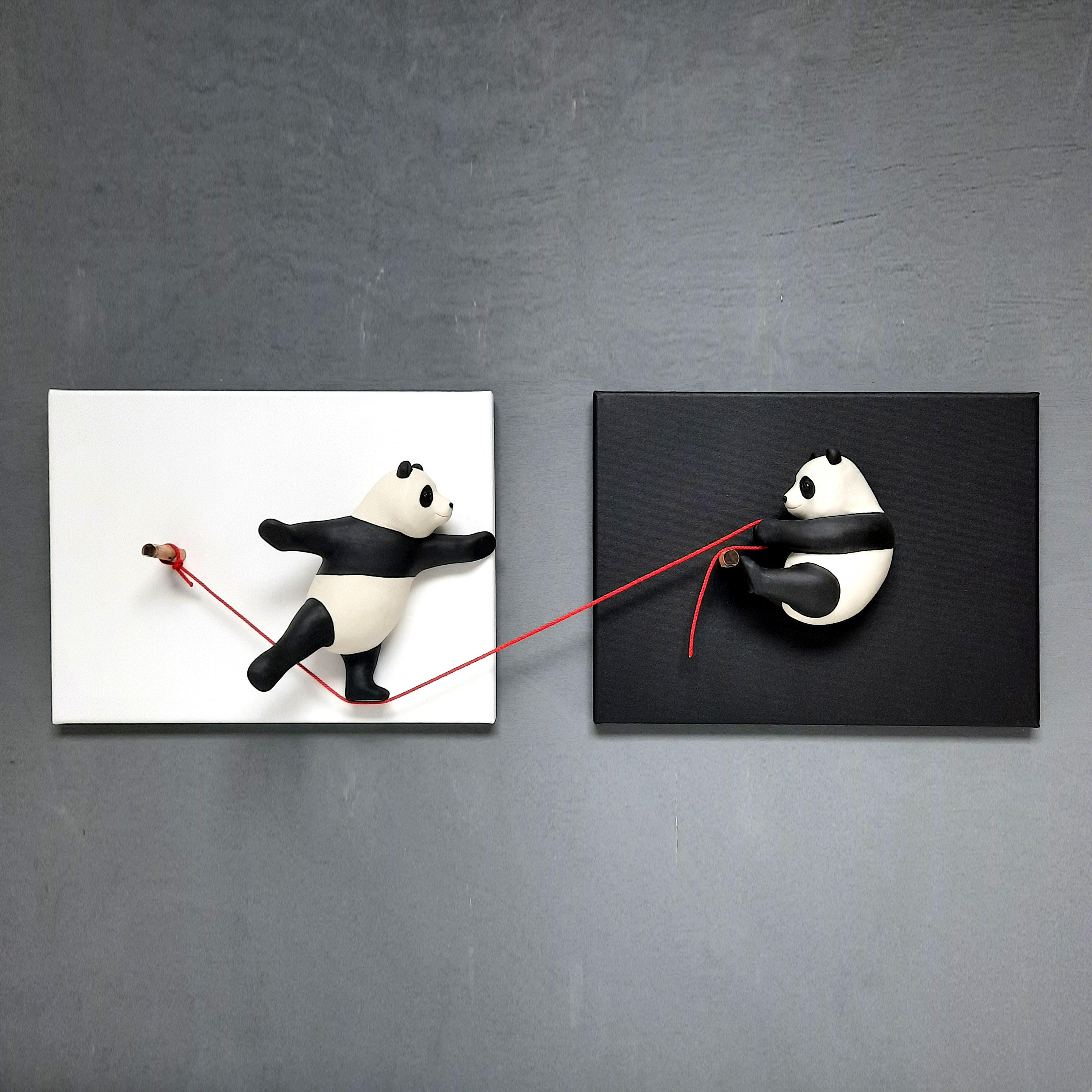 Leap of Faith II-sculpture originale de panda sauvage-peinture-art contemporain - Painting de Henk Jan Sanderman