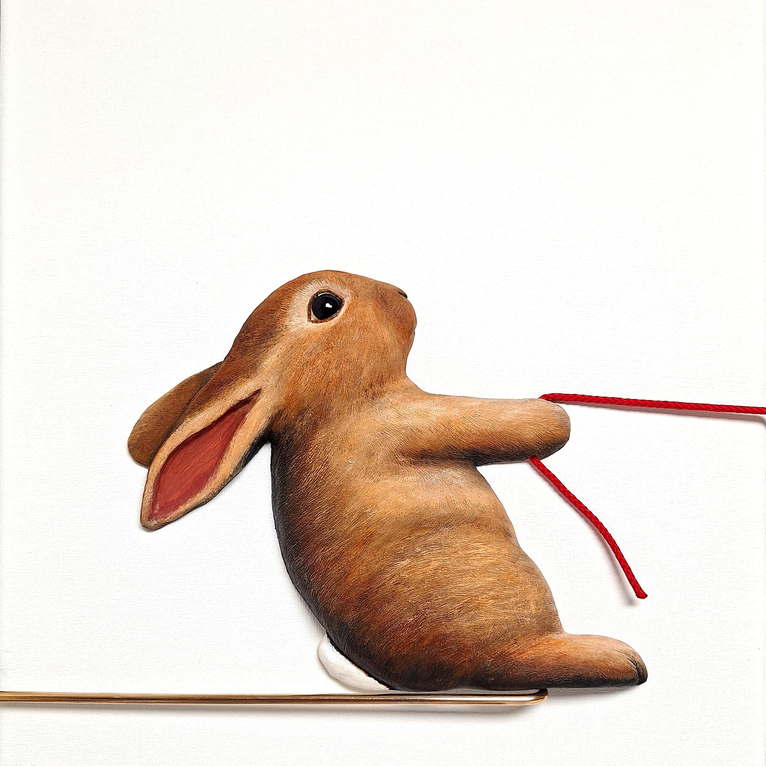 Mine-original realism wildlife bunny sculpture-painting-Artwork-contemporary Art - Sculpture by Henk Jan Sanderman