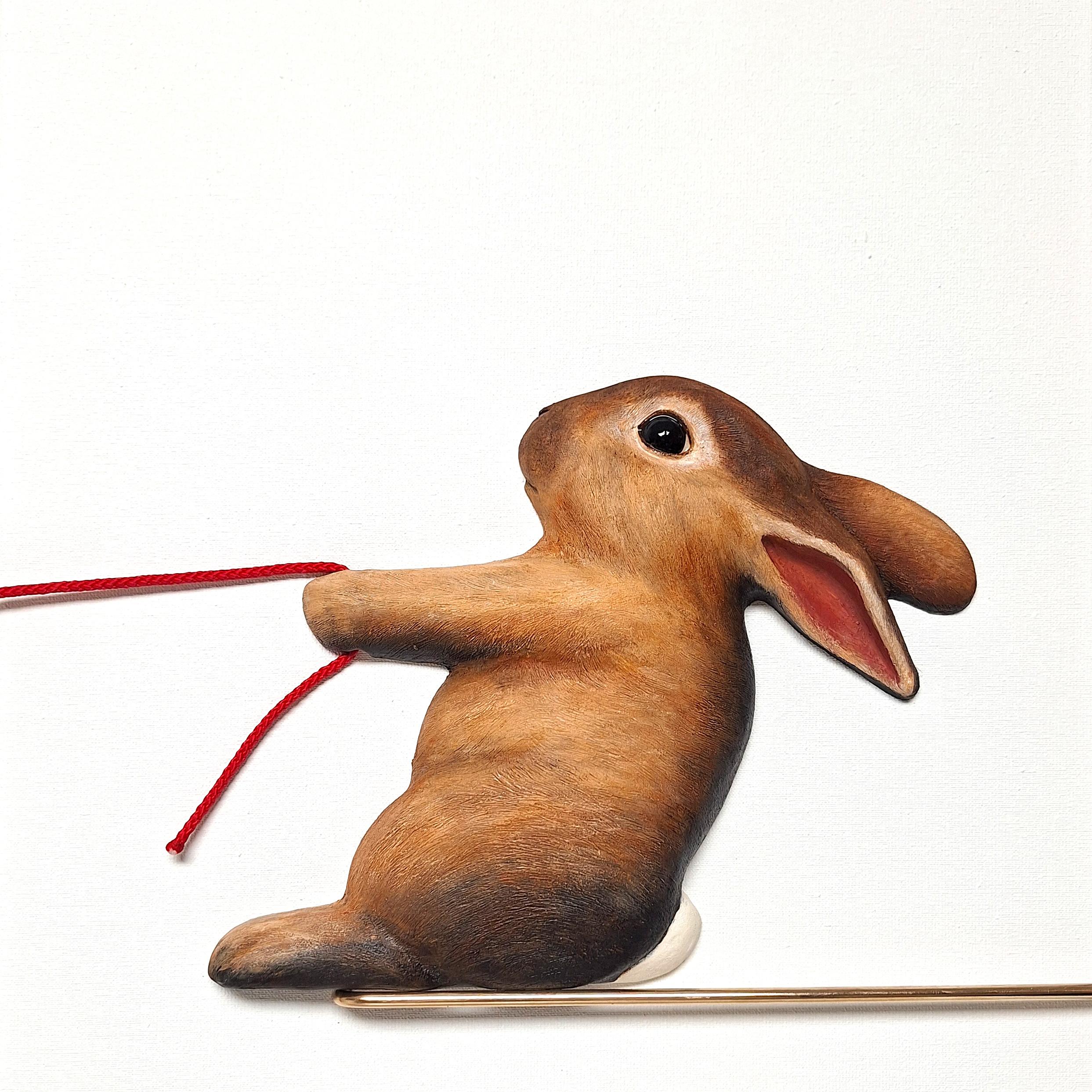 Mine-original realism wildlife bunny sculpture-painting-Artwork-contemporary Art - Modern Sculpture by Henk Jan Sanderman