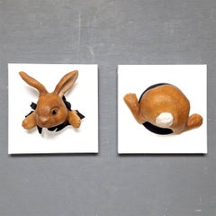 Rabbit Hole (Brown) - original realism wildlife sculpture-painting-artwork-art