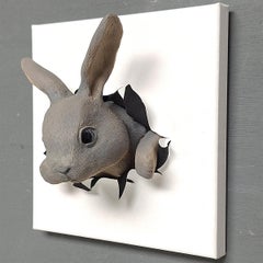Rabbit Hole (Grey) - original realism wildlife sculpture-painting-artwork-art