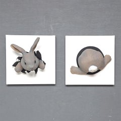 Rabbit Hole (Grey) - original realism wildlife sculpture-painting-artwork-art