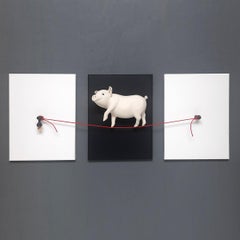 When Pigs Fly (Black-triptych)-réalisme original sculpture animalière-contemporaine