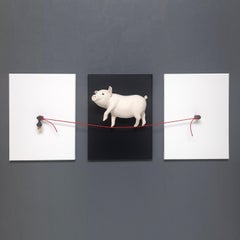When Pigs Fly (Black-triptych)-original realism wildlife sculpture-contemporary 