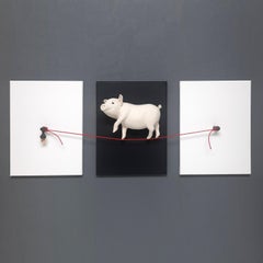 When Pigs Fly (Black-triptych)-réalisme original sculpture animalière-contemporaine