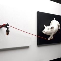 When Pigs Fly - sculpture installation artwork ceramics bronze casting piglet