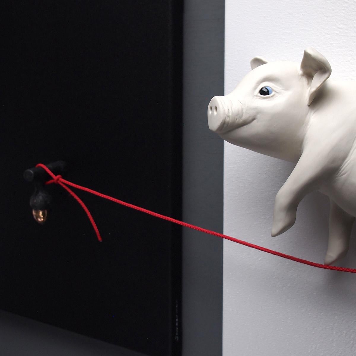 When Pigs Fly (White)-original realism wildlife sculpture-contemporary Artwork For Sale 1