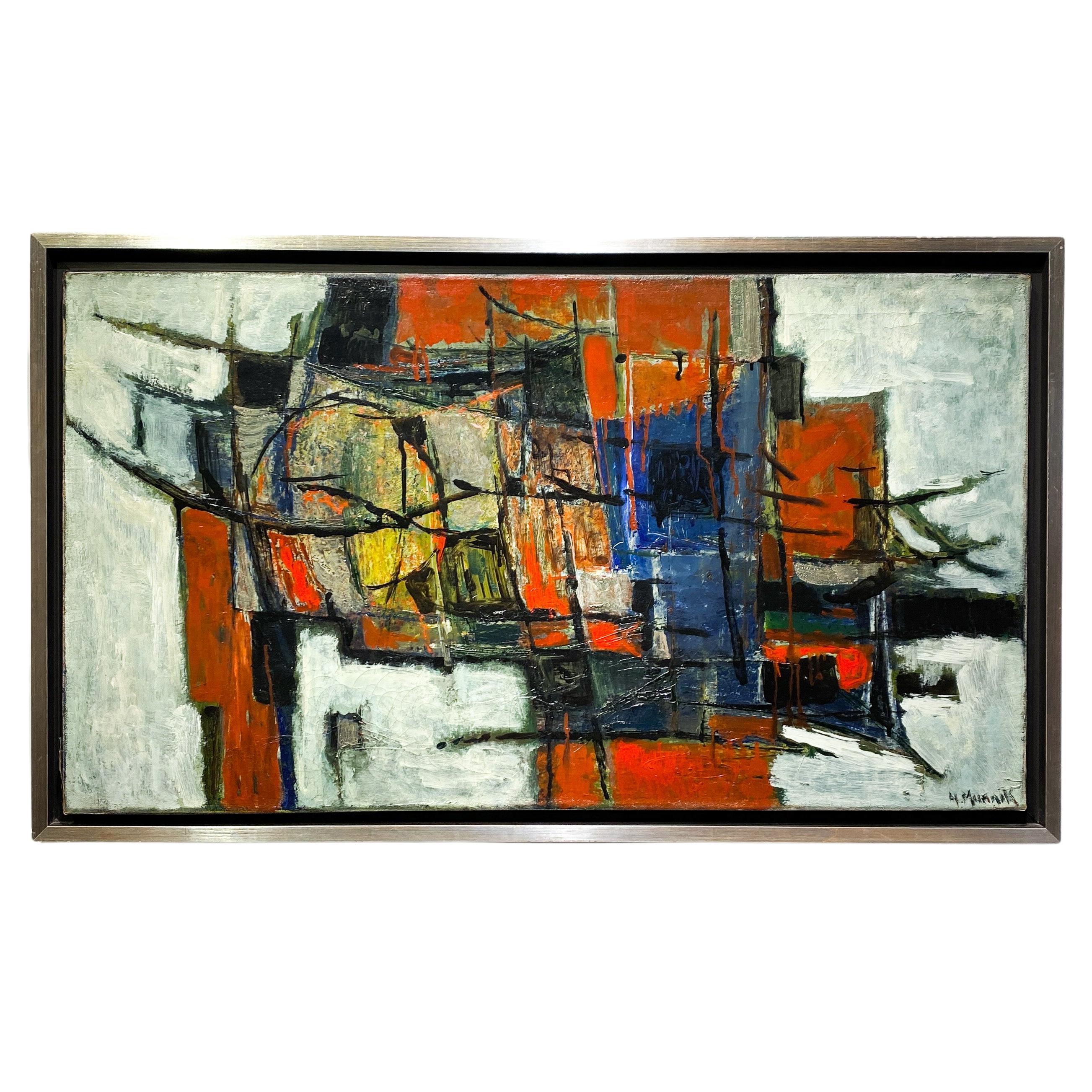 Henk Munnik Midcentury Abstract Painting, Dutch 1960s, Signed & Dated For Sale