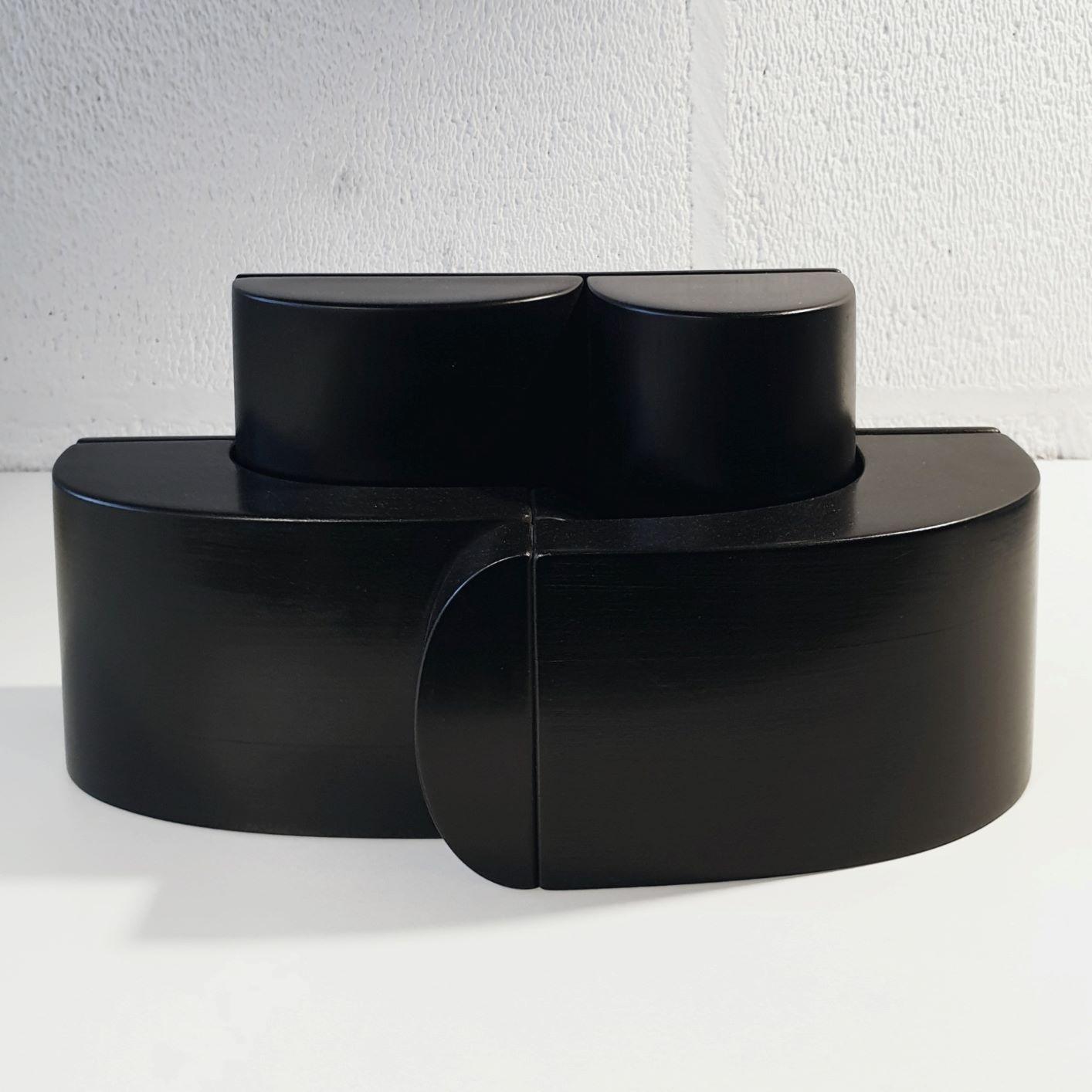 Henk van Putten Abstract Sculpture - Embrasse - black contemporary modern abstract geometric wood sculpture