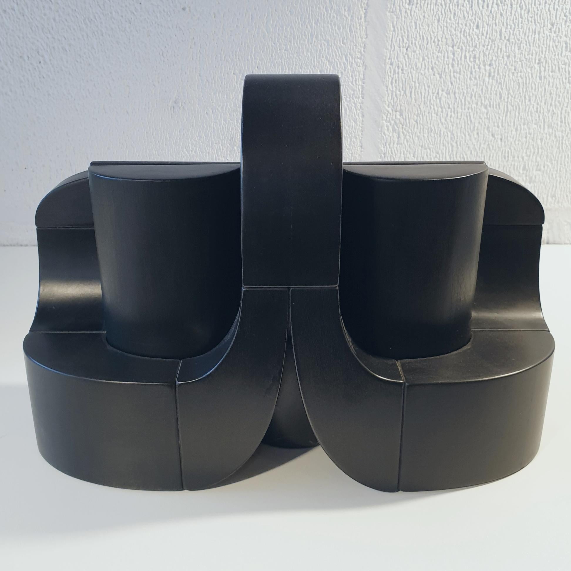 Henk van Putten Abstract Sculpture - Fantasy & Fugue - black contemporary modern abstract geometric wood sculpture
