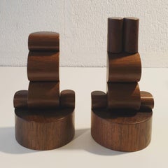 King & Queen - brown contemporary modern abstract geometric wood sculpture pair