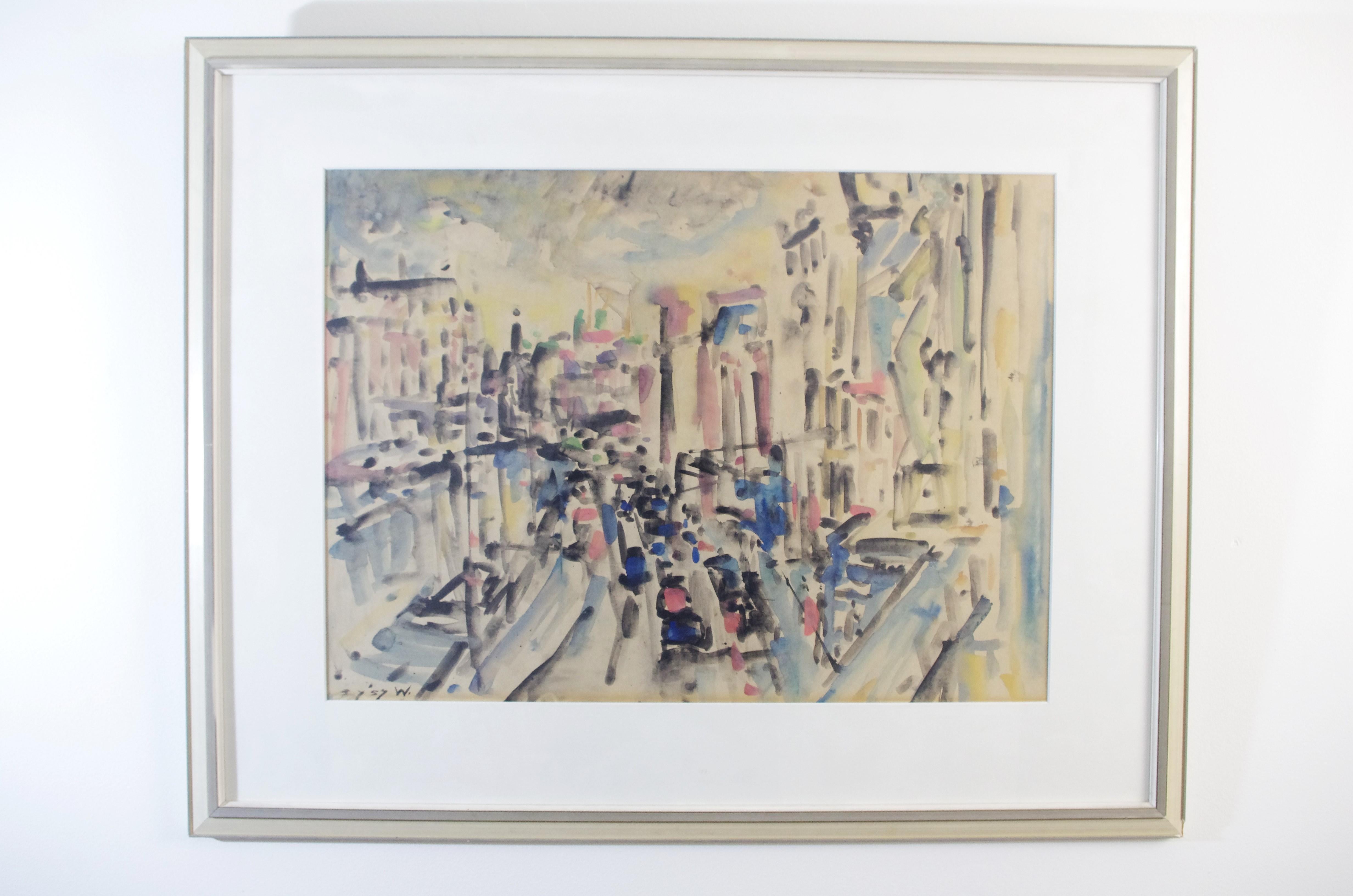 Product description:
This aquarel has been made by Henk Willemse, an autodidact from the city of Amsterdam. Willemse started painting during the second world war when he was taking refuge in an atelier. Willemse was a friend of members of the CoBrA