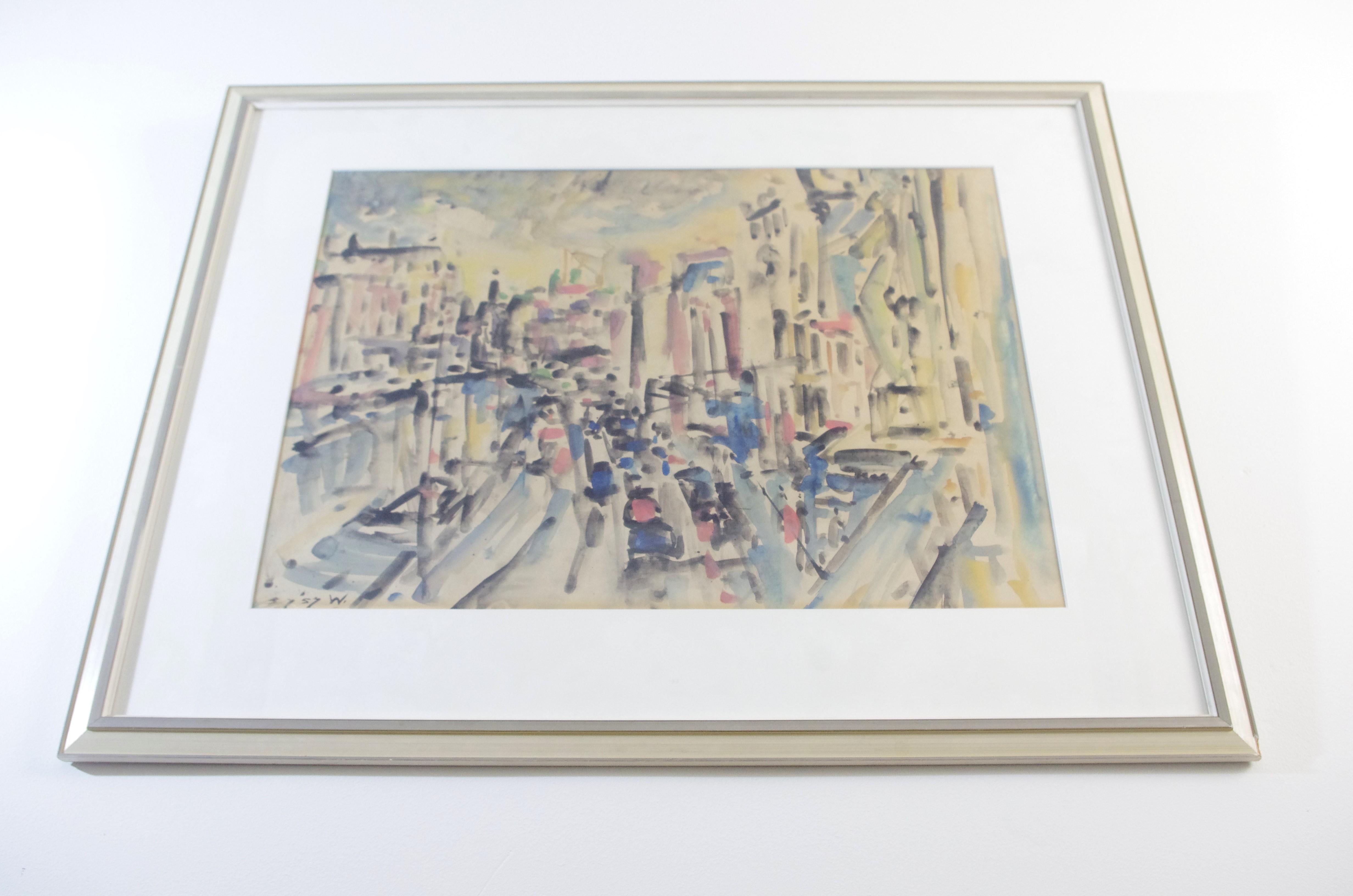 Henk Willemse - Aquarel of a City In Good Condition For Sale In MAASTRICHT, LI