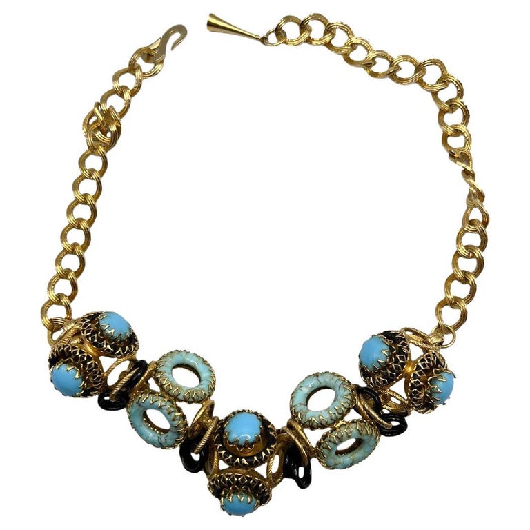 FLORAL BEADED COLLAR NECKLACE : Brass & Turquoise – G i l d e d M a n e