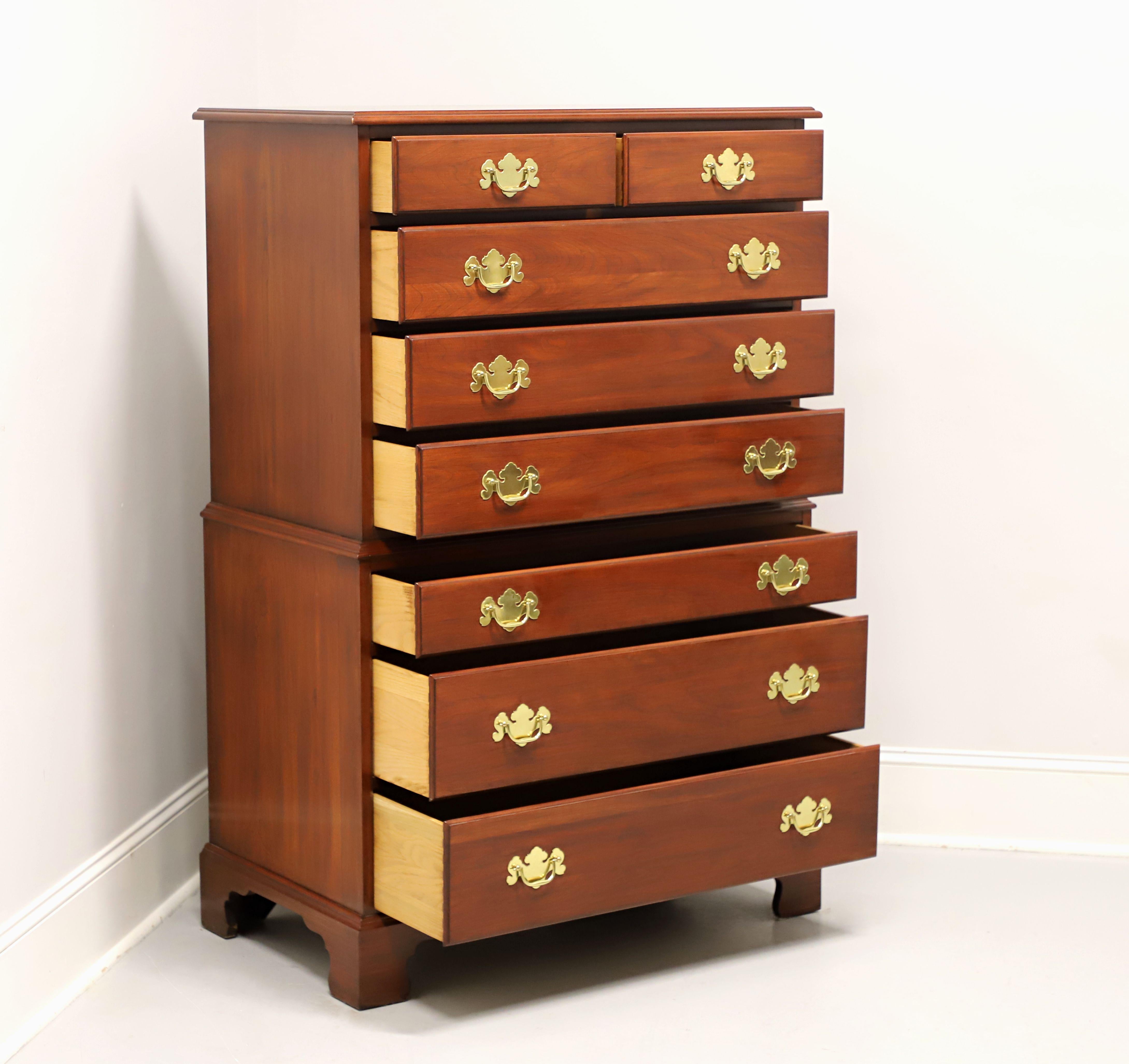 HENKEL HARRIS 119 24 Solid Wild Black Cherry Chippendale Chest on Chest In Good Condition In Charlotte, NC