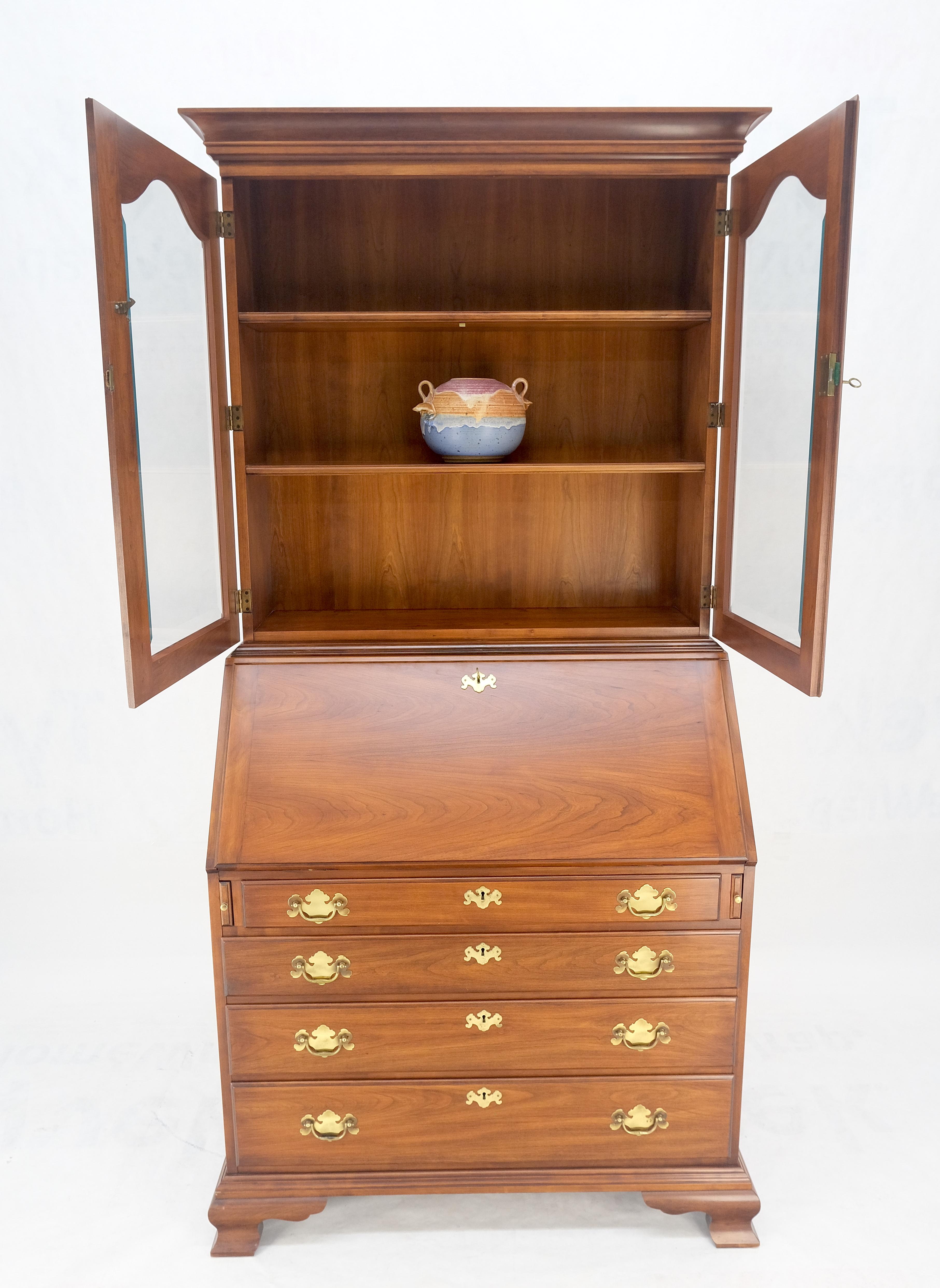 Henkel-Harris 2 Part Solid Wild Black Cherry Secretary Drop Front Desk Bookcase For Sale 2