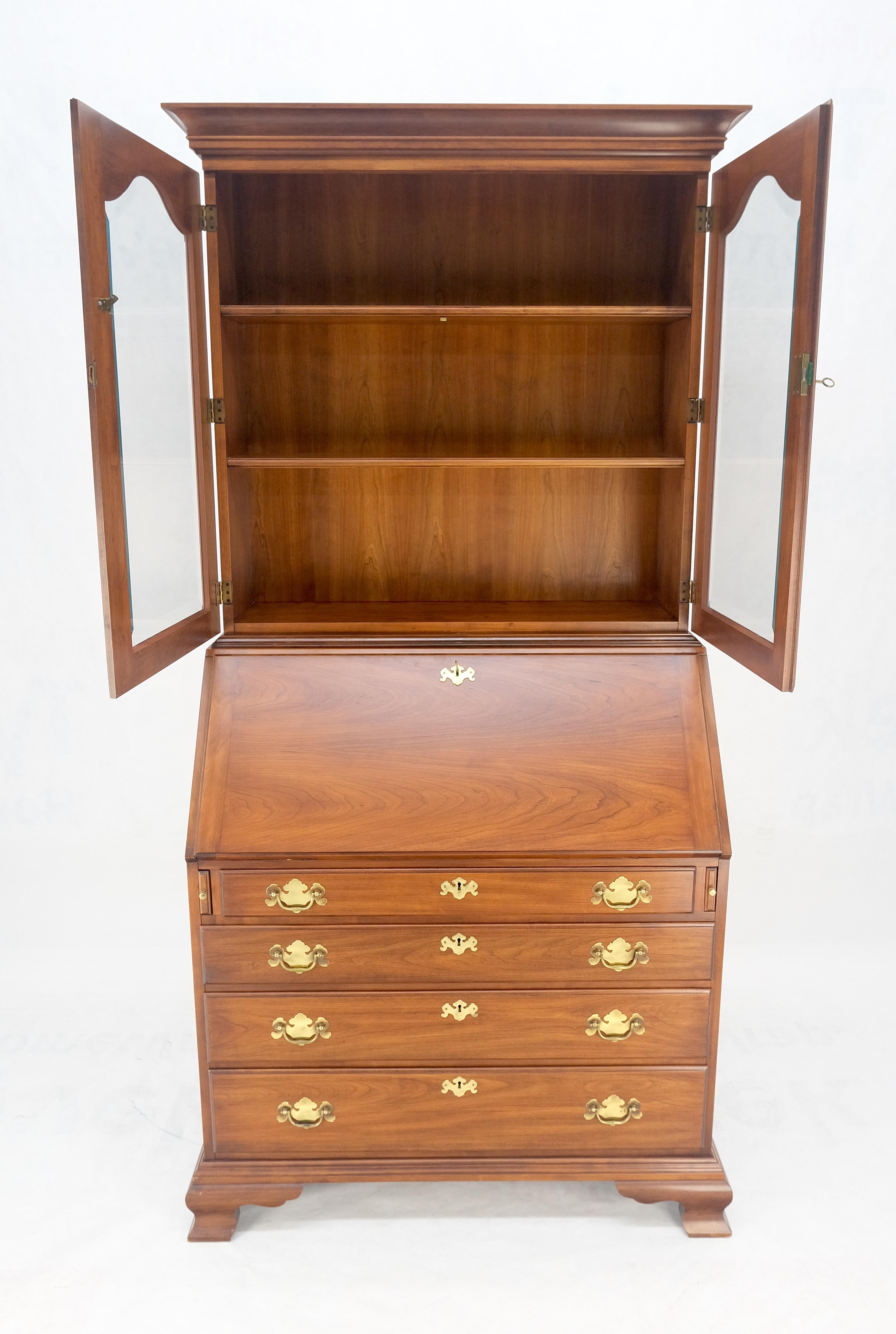 Henkel-Harris 2 Part Solid Wild Black Cherry Secretary Drop Front Desk Bookcase For Sale 5