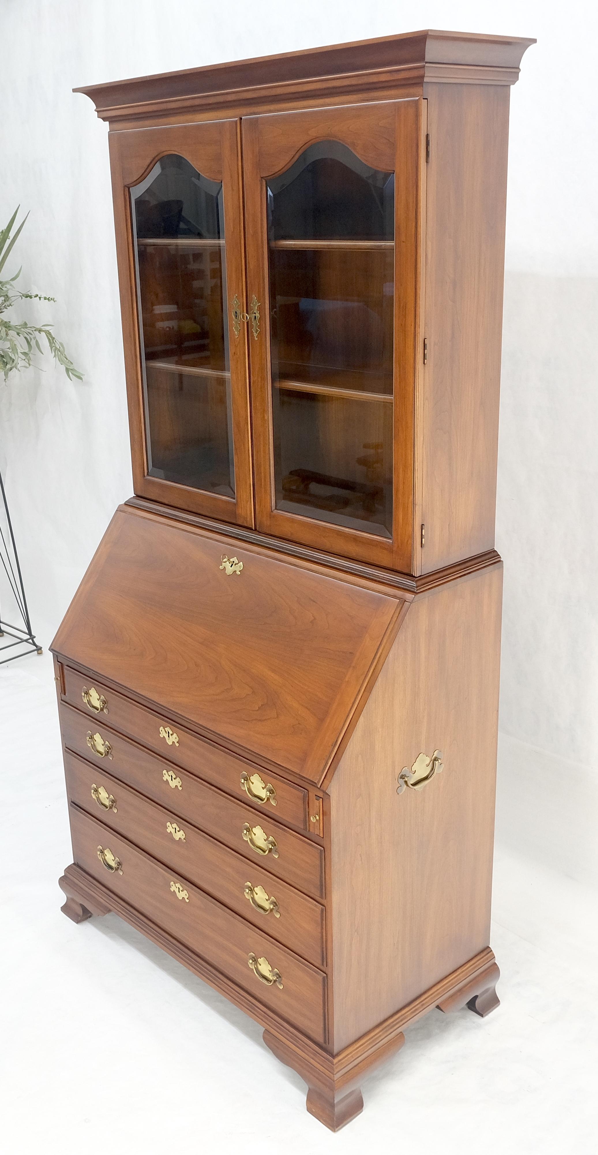Henkel-Harris 2 Part Solid Wild Black Cherry Secretary Drop Front Desk Bookcase For Sale 7