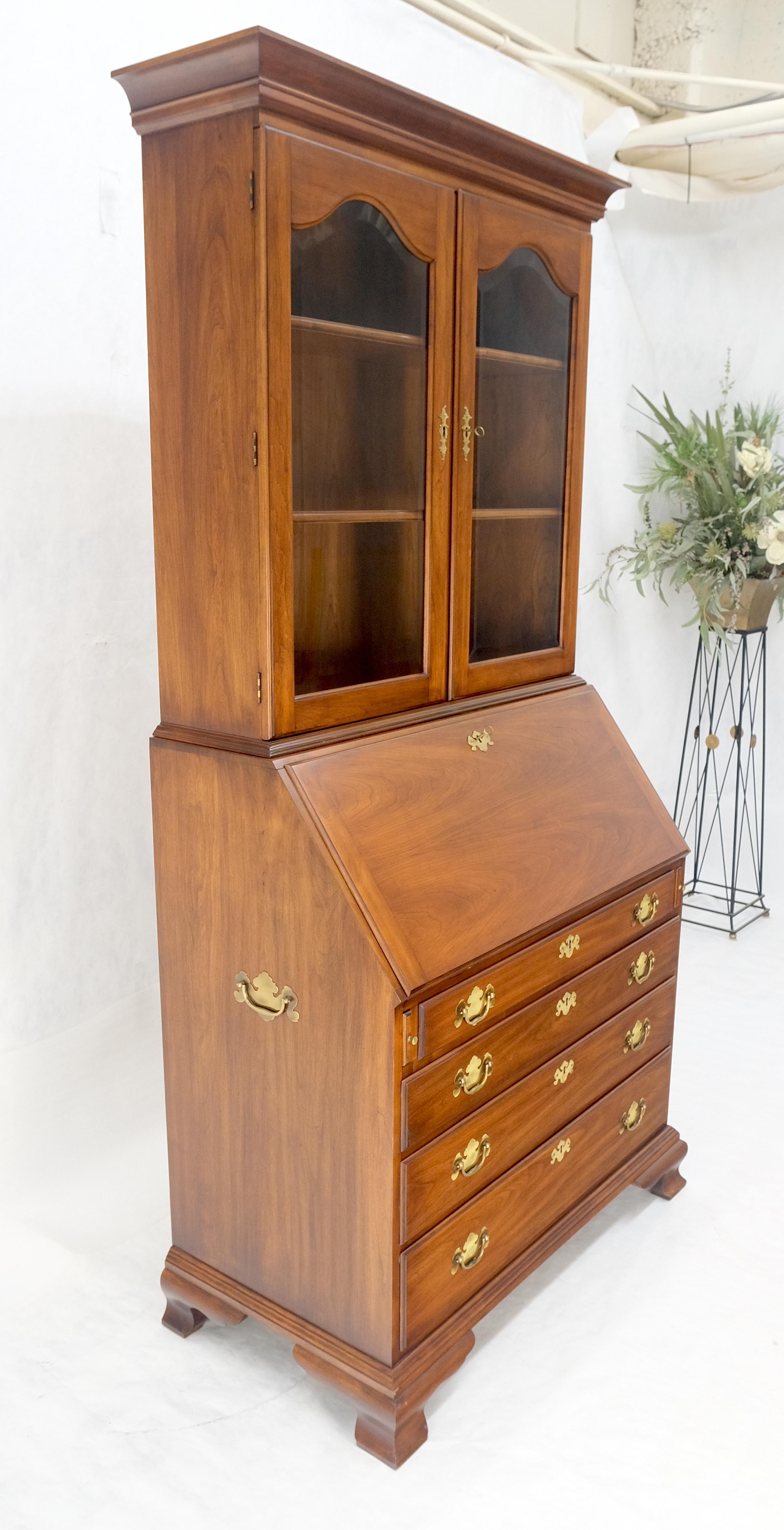 Henkel-Harris 2 Part Solid Wild Black Cherry Secretary Drop Front Desk Bookcase For Sale 8
