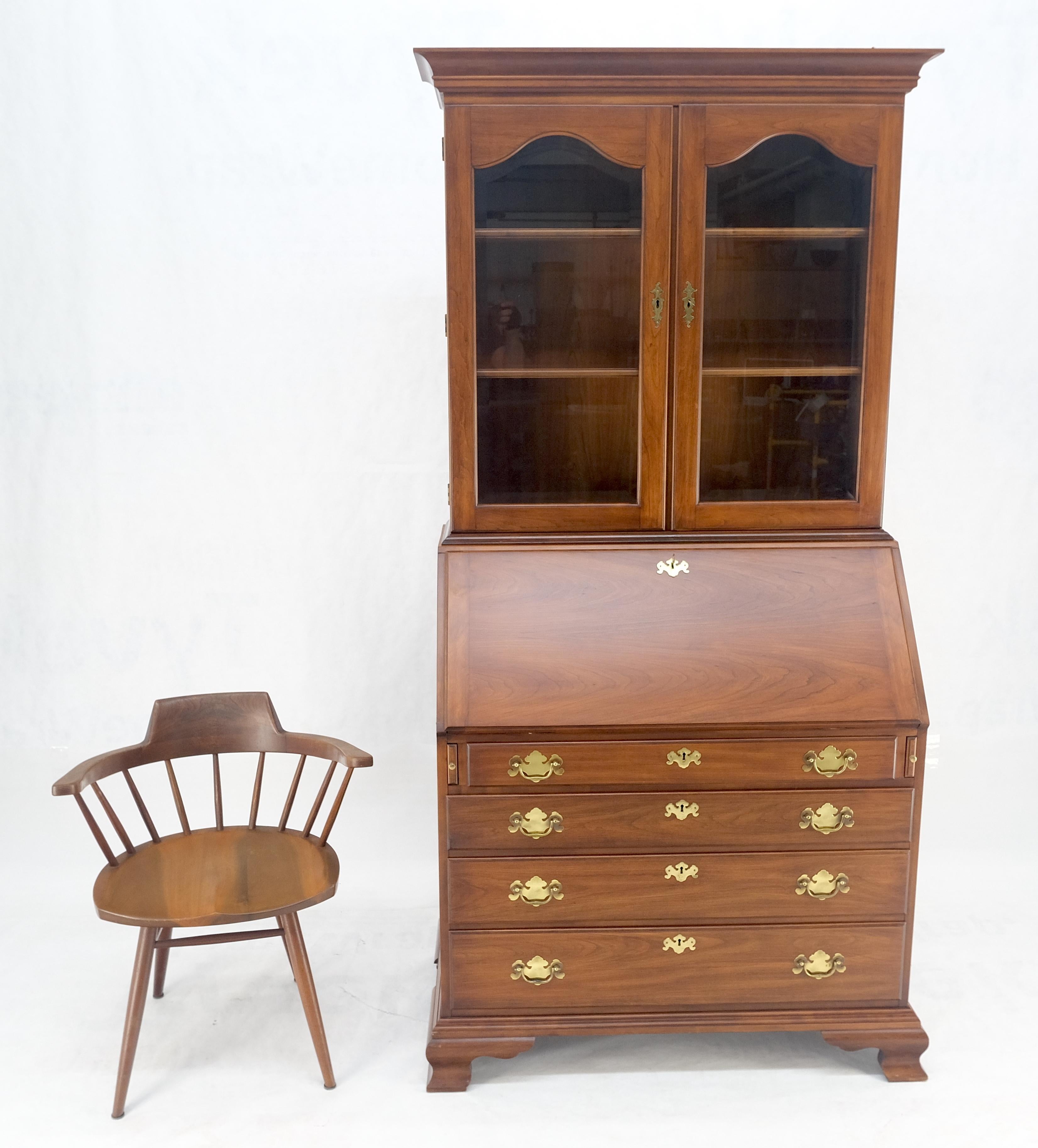 Chippendale Henkel-Harris 2 Part Solid Wild Black Cherry Secretary Drop Front Desk Bookcase For Sale