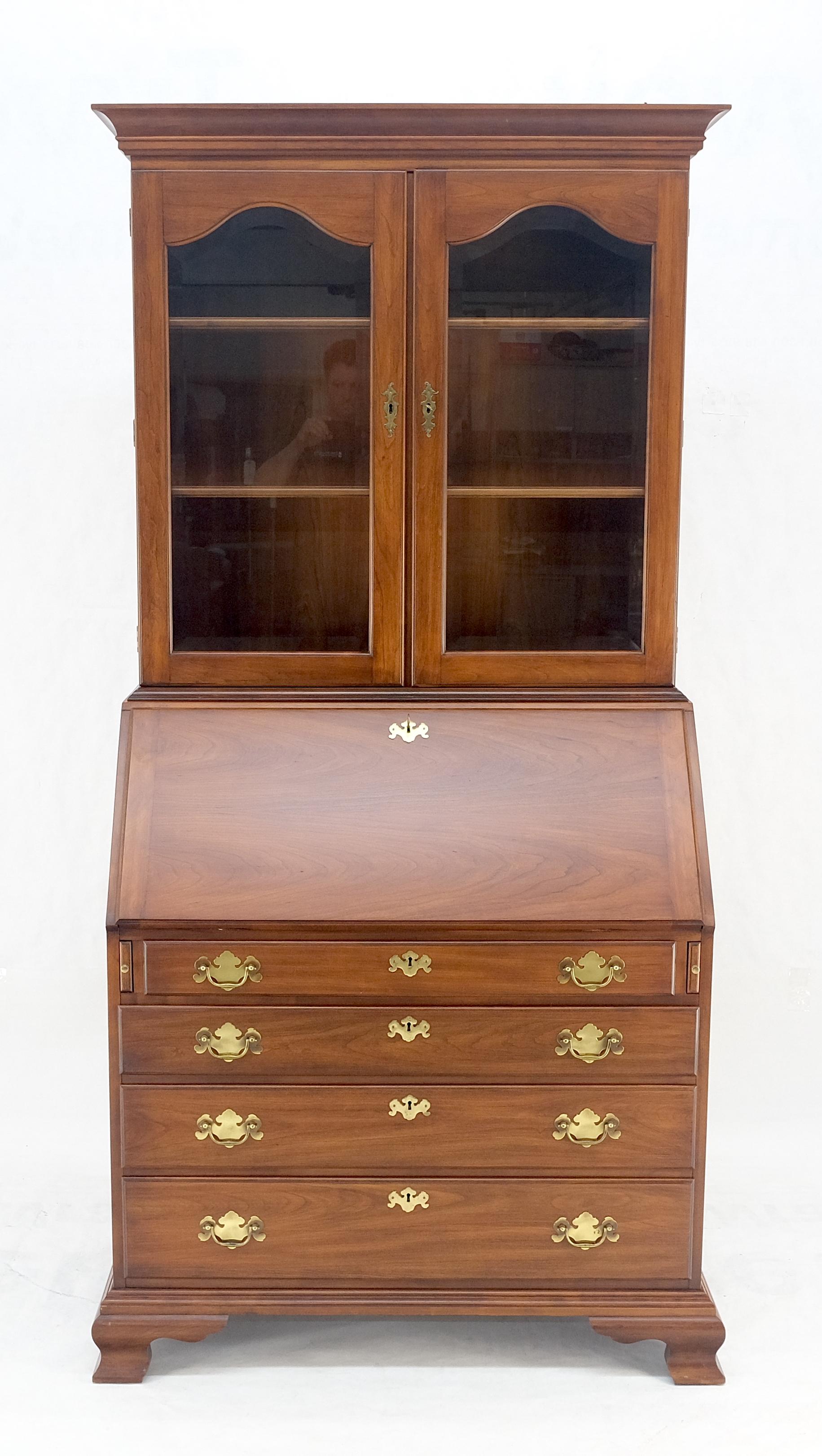 Lacquered Henkel-Harris 2 Part Solid Wild Black Cherry Secretary Drop Front Desk Bookcase For Sale