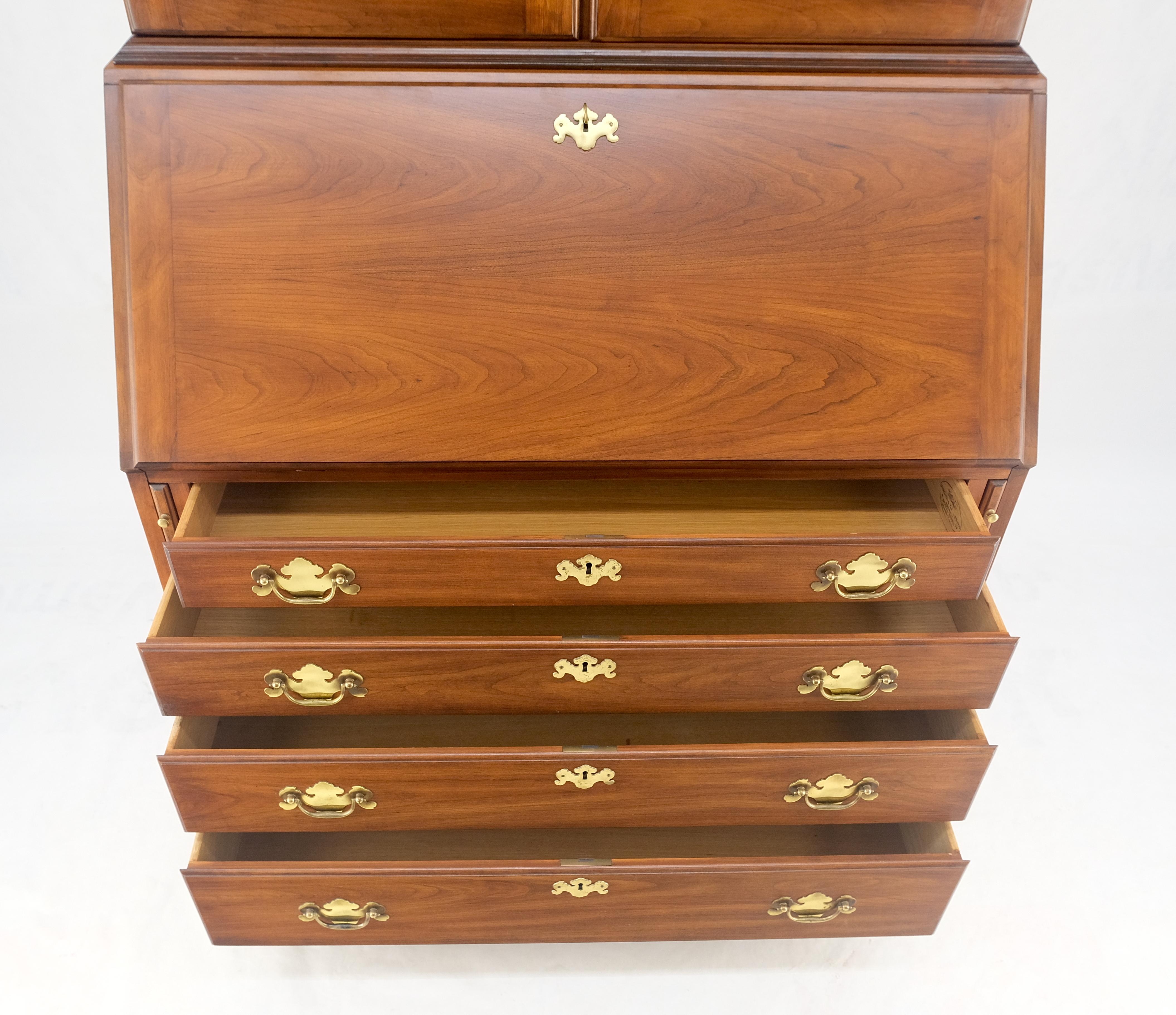 Henkel-Harris 2 Part Solid Wild Black Cherry Secretary Drop Front Desk Bookcase In Excellent Condition For Sale In Rockaway, NJ